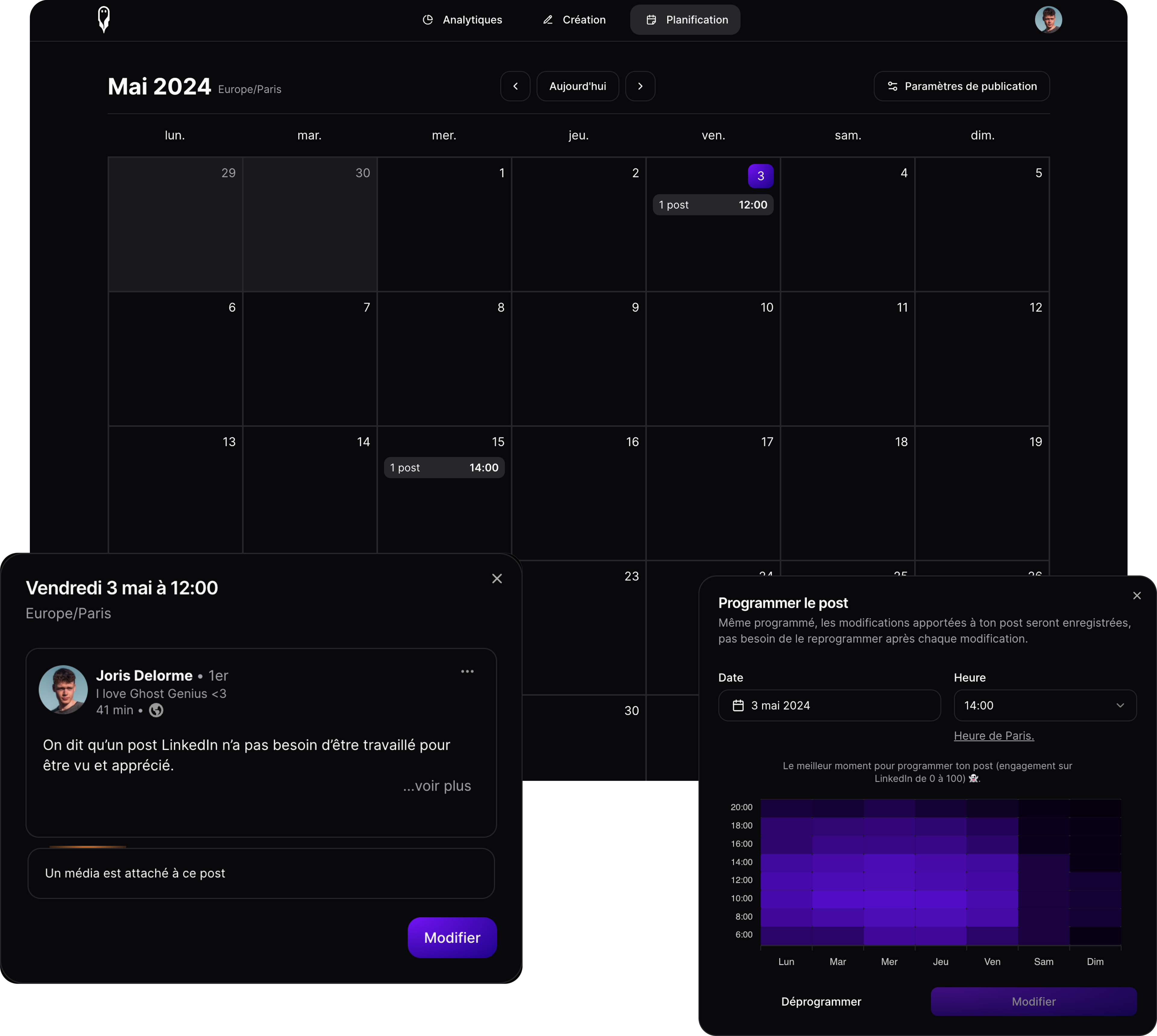 Planification de posts Linkedin